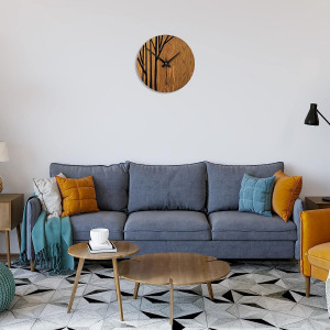 Elegant wooden clock with natural wood grain and contrasting pattern. 2