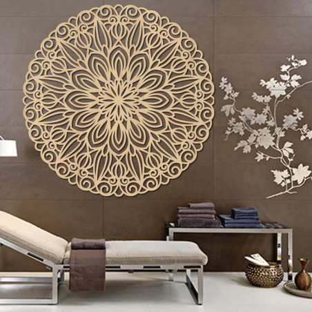 Carved wooden mandala for the wall, flower of time - ORIN