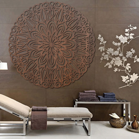 Carved wooden mandala for the wall, flower of time - ORIN