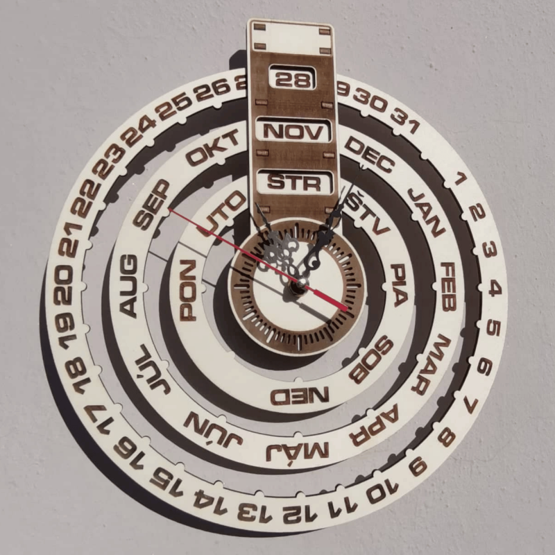 Engraved wall clock, wooden calendar - JOGBELII