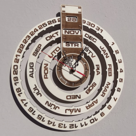 Engraved wall clock, wooden calendar - JOGBELII