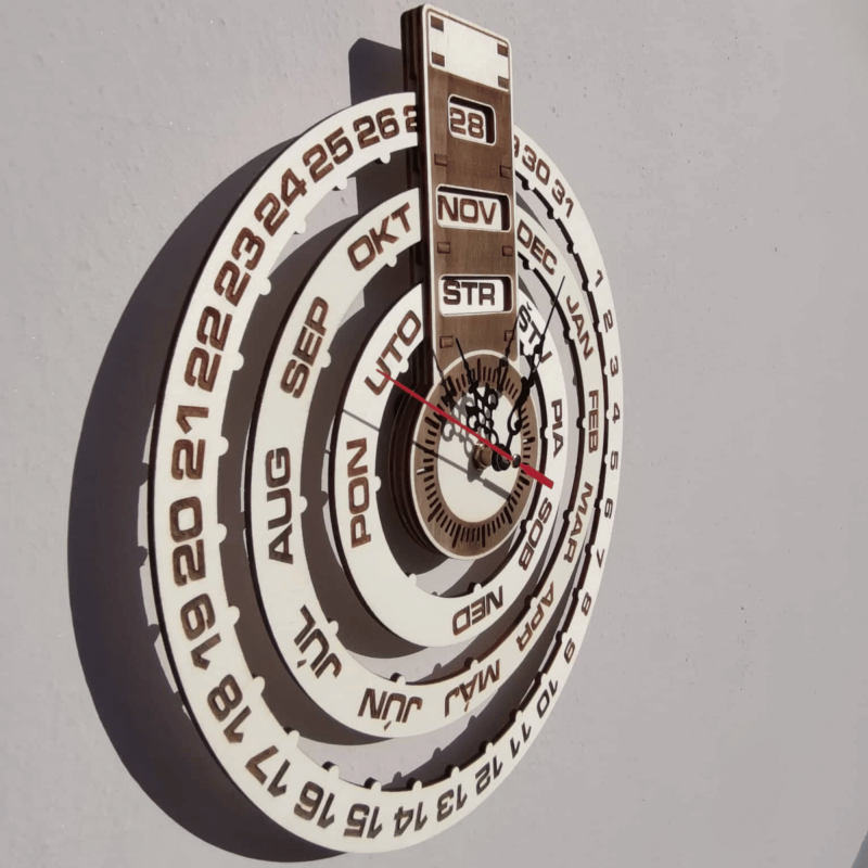 Engraved wall clock, wooden calendar - JOGBELII