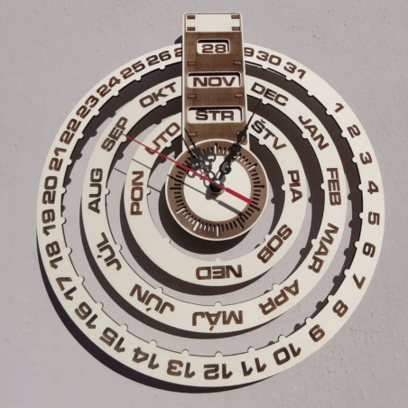 Engraved wall clock, wooden calendar - JOGBELII