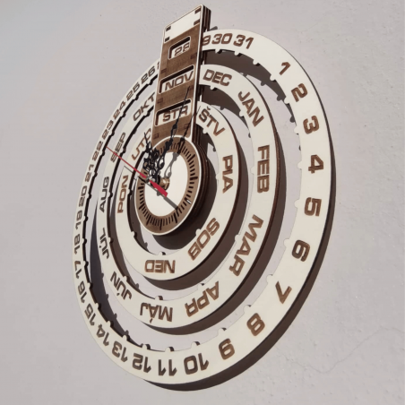 Engraved wall clock, wooden calendar - JOGBELII