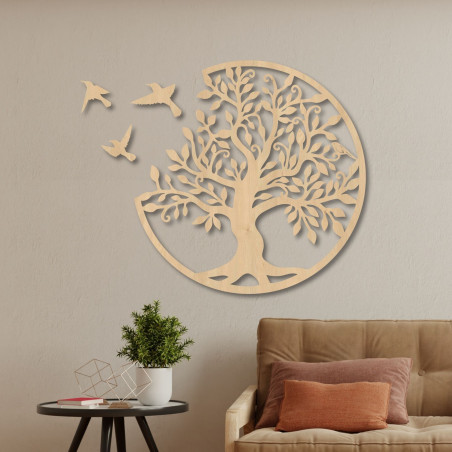 Modern wooden wall painting tree with birds Modern wooden wall painting tree with birds