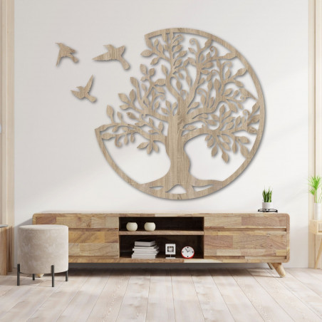 Modern wooden wall painting tree with birds Modern wooden wall painting tree with birds