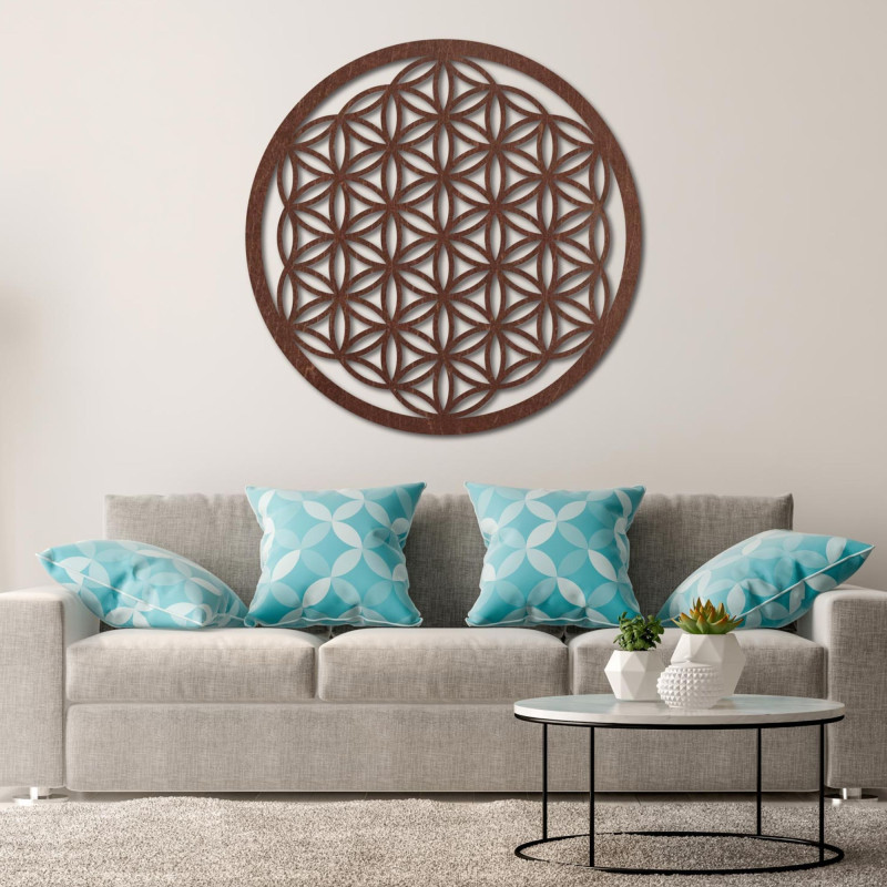 Wooden wall decoration Flower of Life, sacred geometry mandala.