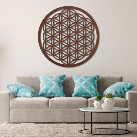 Wooden wall decoration Flower of Life, sacred geometry mandala.