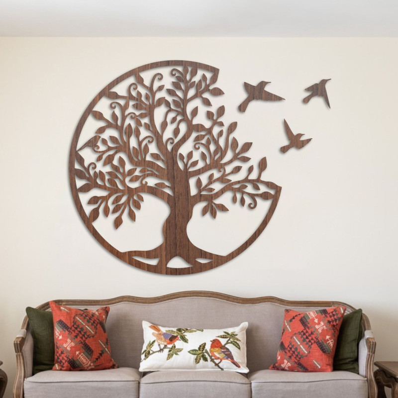 Tree of life with flying birds, wooden decoration