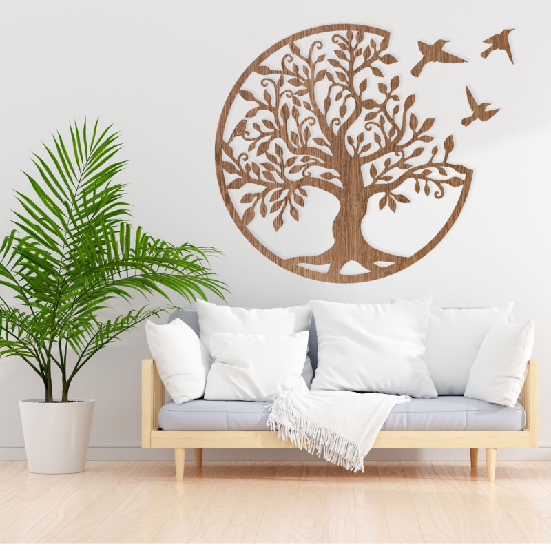 Tree of life with flying birds, wooden decoration - Life