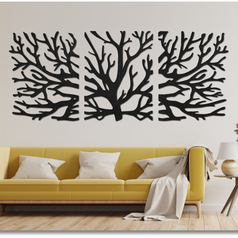 Three-part picture of branches - Modern tree branches on the wall