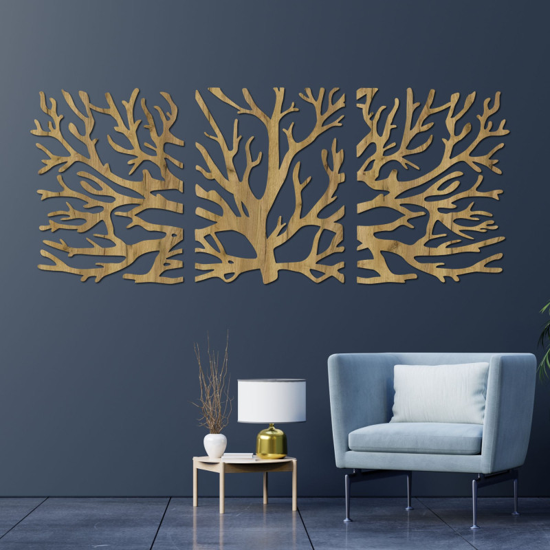 Three-part picture of branches - Modern tree branches on the wall