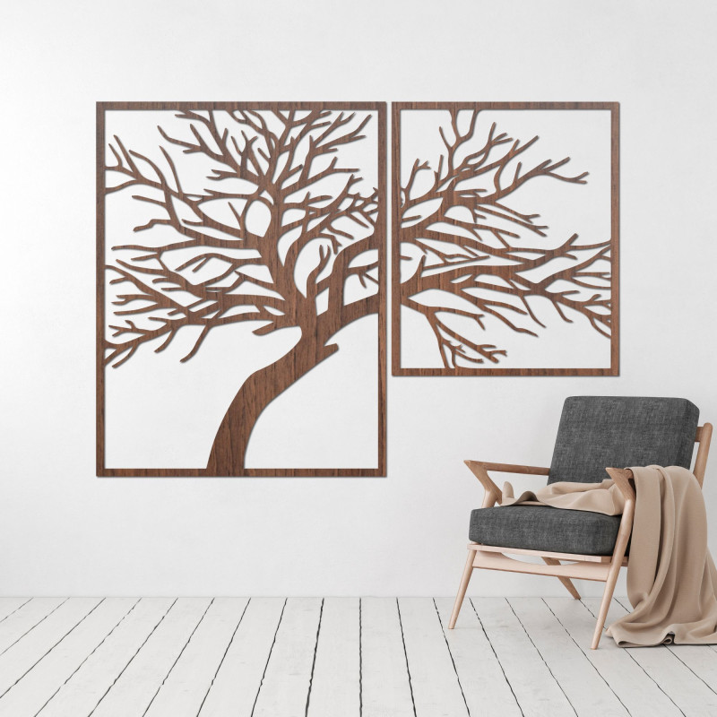 Wooden picture of a tree with carved TREE