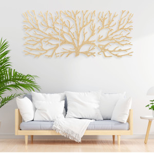 Wooden picture on the wall branches of plywood poplar. The picture consists of three parts 2