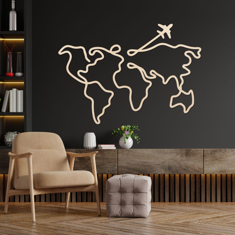 Dizajnová drevená mapa sveta na stenu - WorldLines