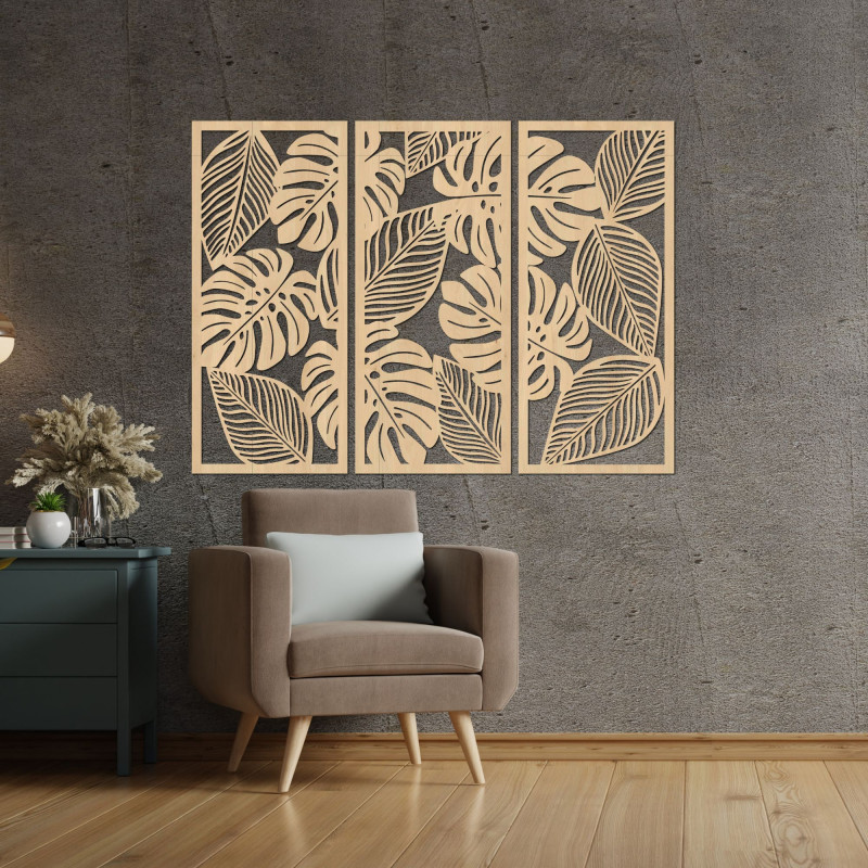 Three-piece wall painting of monstera - LAJFEN