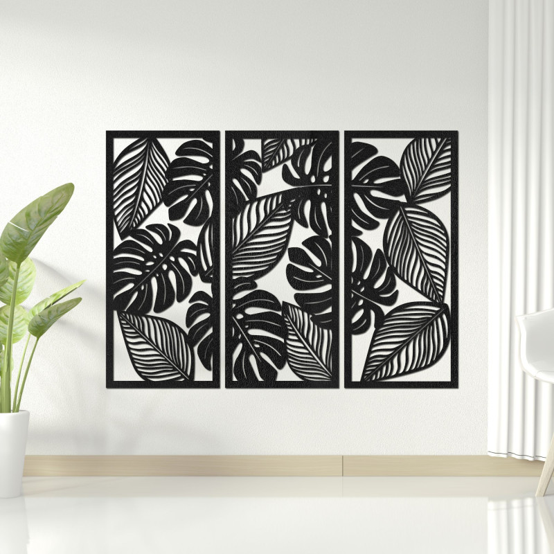 Three-piece wall painting of monstera - LAJFEN