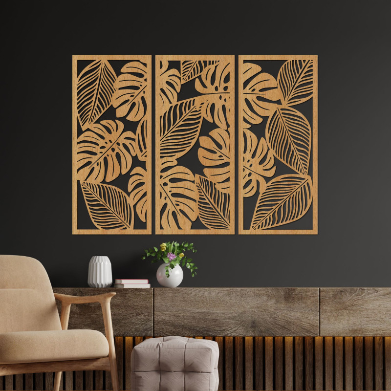 Three-piece wall painting of monstera - LAJFEN