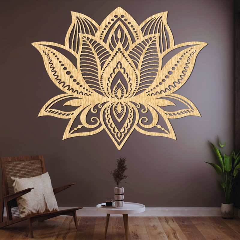Elegant wooden carved lotus flower - a stylish wall decoration for a modern interior.