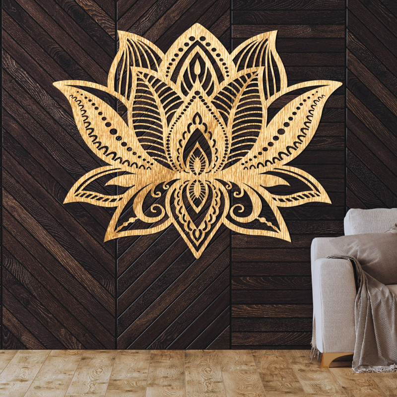 Wooden carved lotus flower - original wall decoration for home or office.