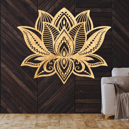 Wooden carved lotus flower - original wall decoration for home or office.