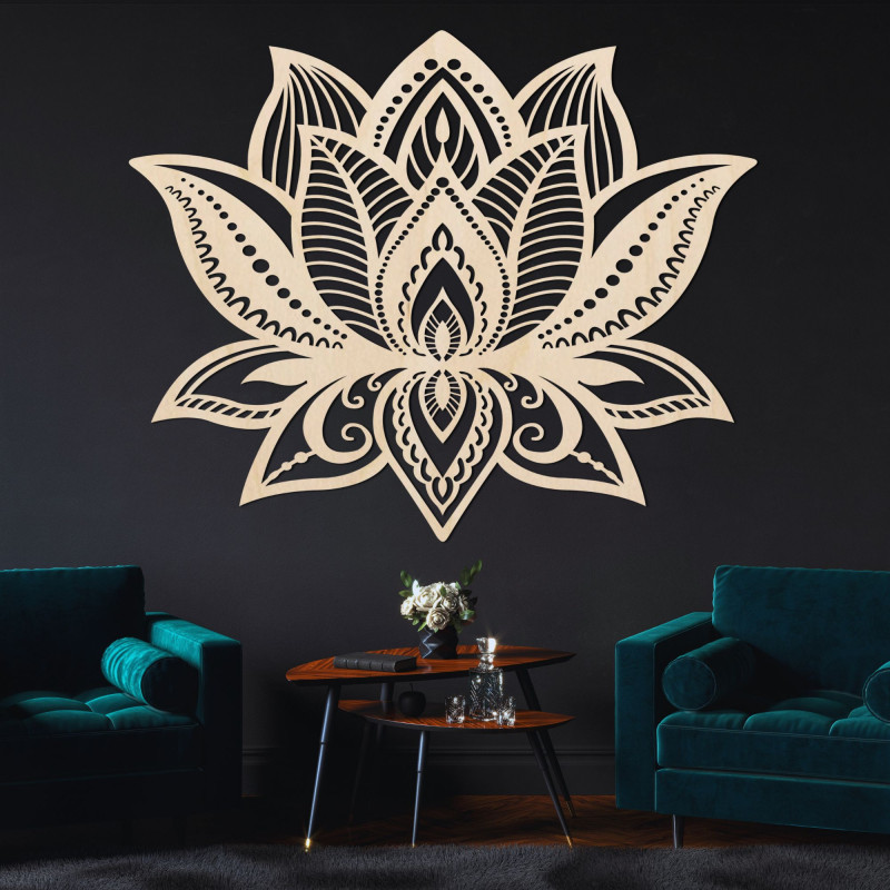 Luxurious wooden lotus flower - hand-carved wall decoration for an elegant interior.