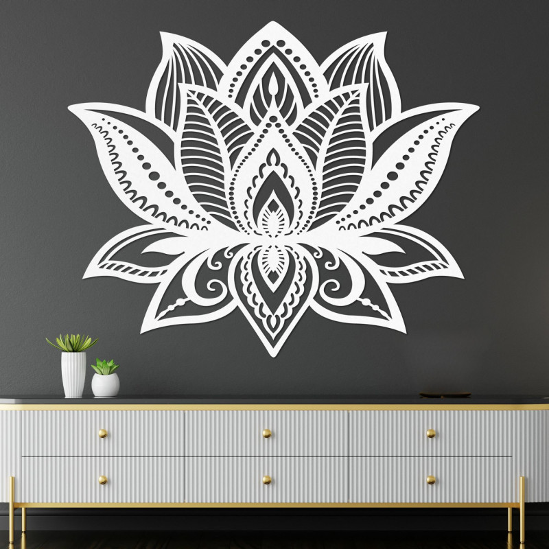 Wooden wall painting lotus flower