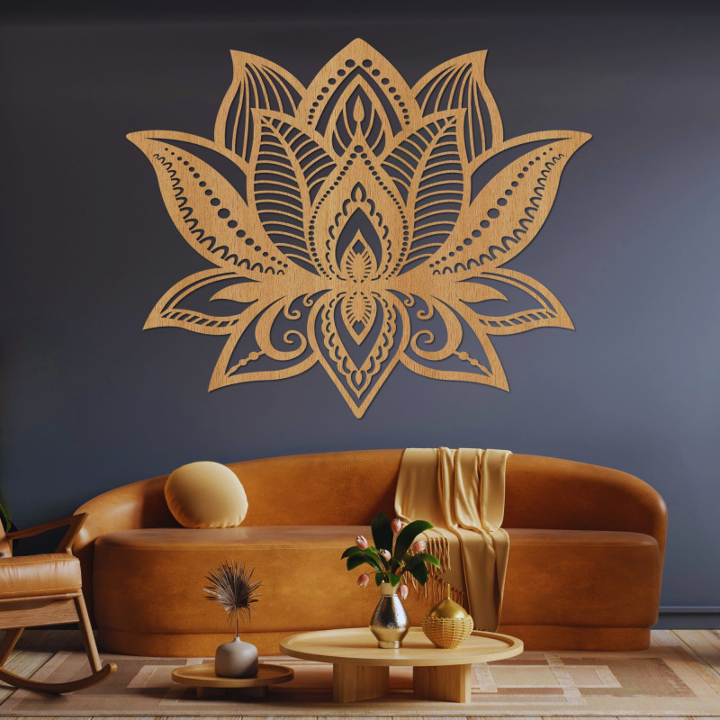 Wooden wall painting lotus flower