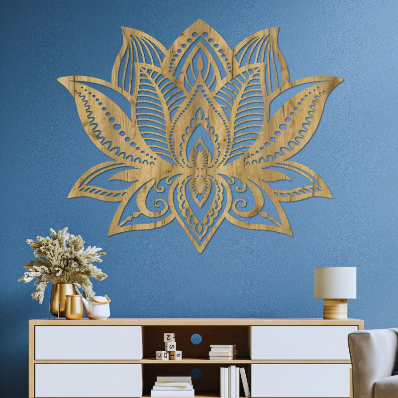 Wooden wall painting lotus flower