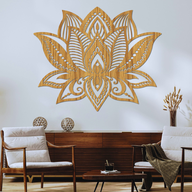 Wooden wall painting lotus flower