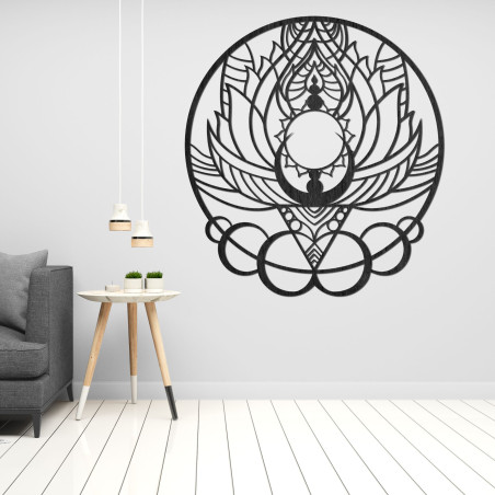 Wooden carved ornament with a sun flower motif for the wall Wooden carved ornament with a sun flower motif for the wall