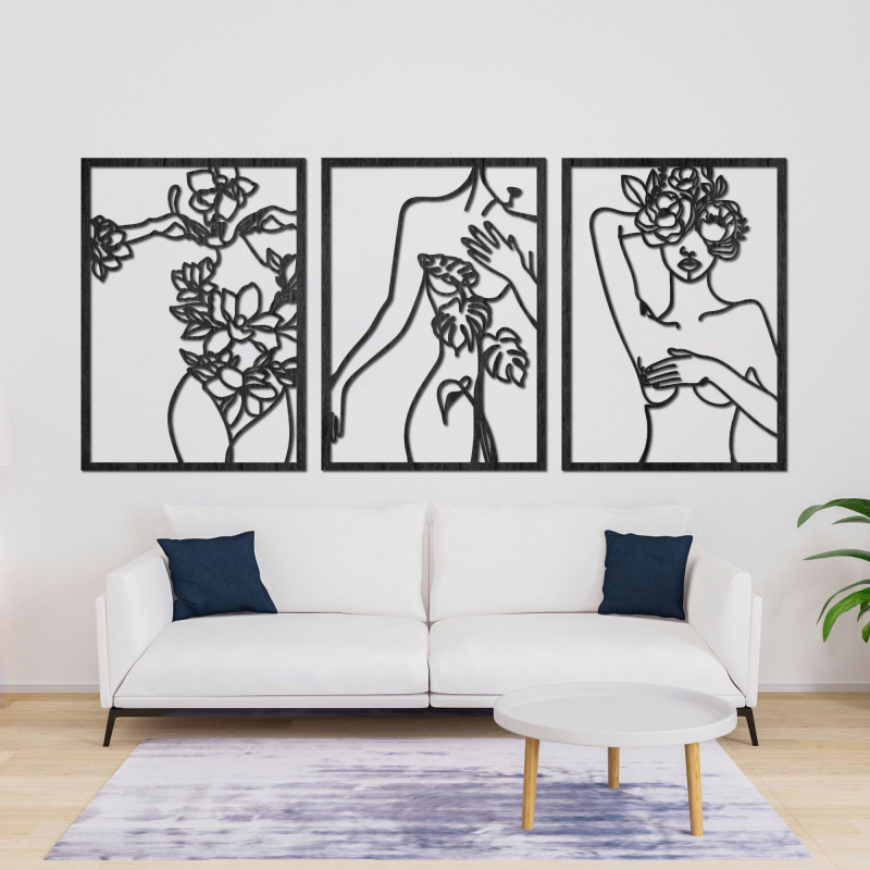 Modern women's painting with flowers three-piece set - ELEGANCE