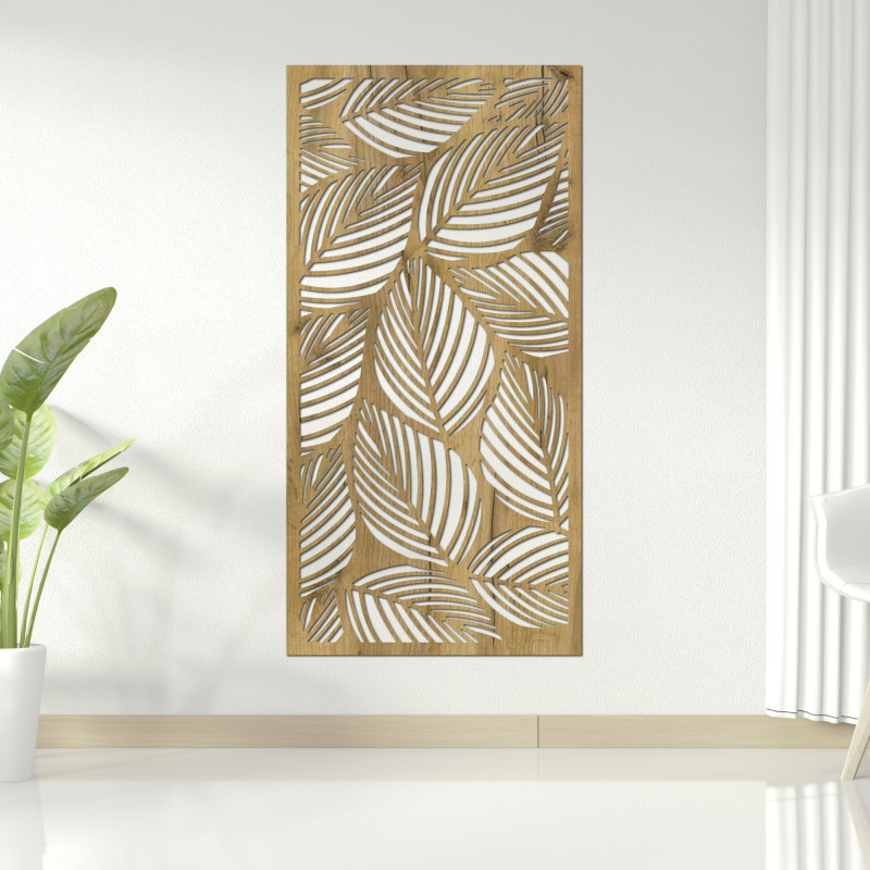 Wooden wall decoration Leaf: Tropical wooden panel painting | LUFUS