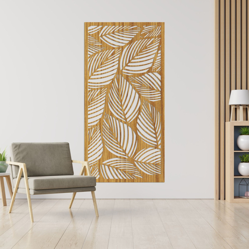 Wooden wall decoration Leaf: Tropical wooden panel painting | LUFUS