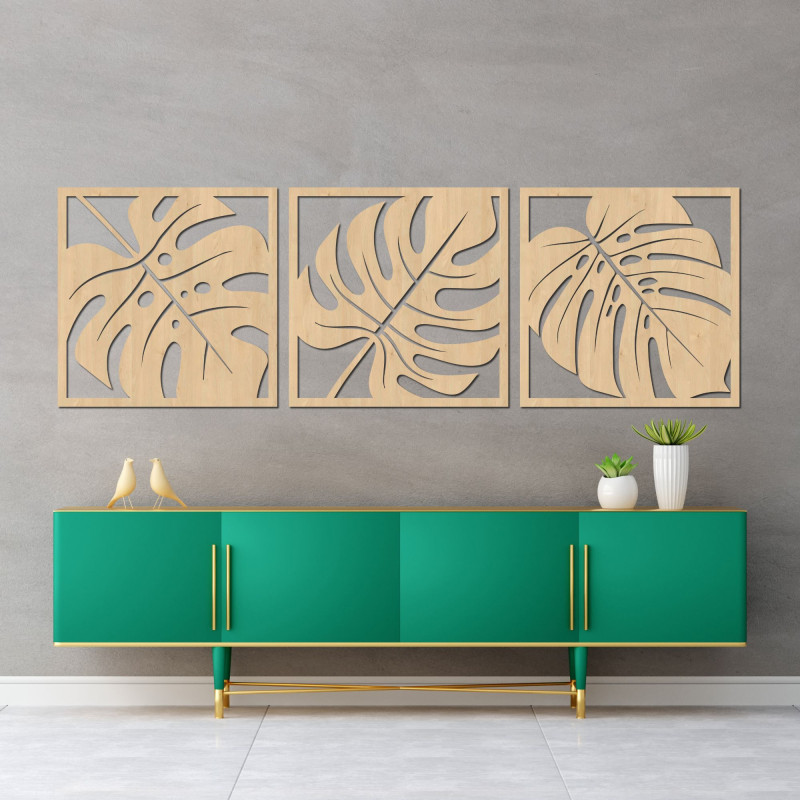 Monstera Leaf Wood Wall Art: Tropical Home...
