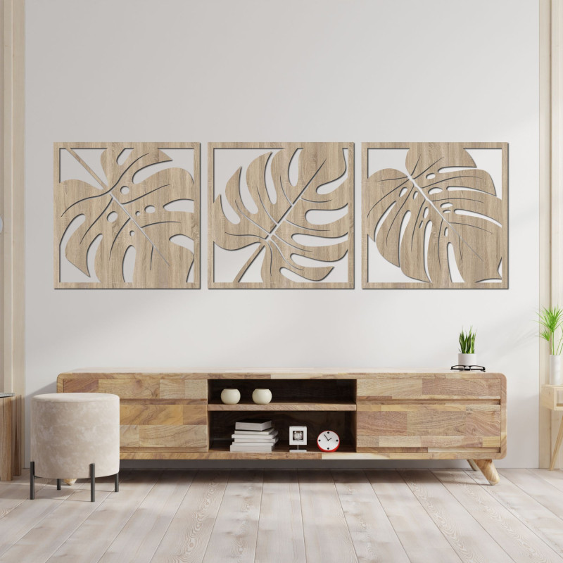 Monstera Leaf Wood Wall Art: Tropical Home...