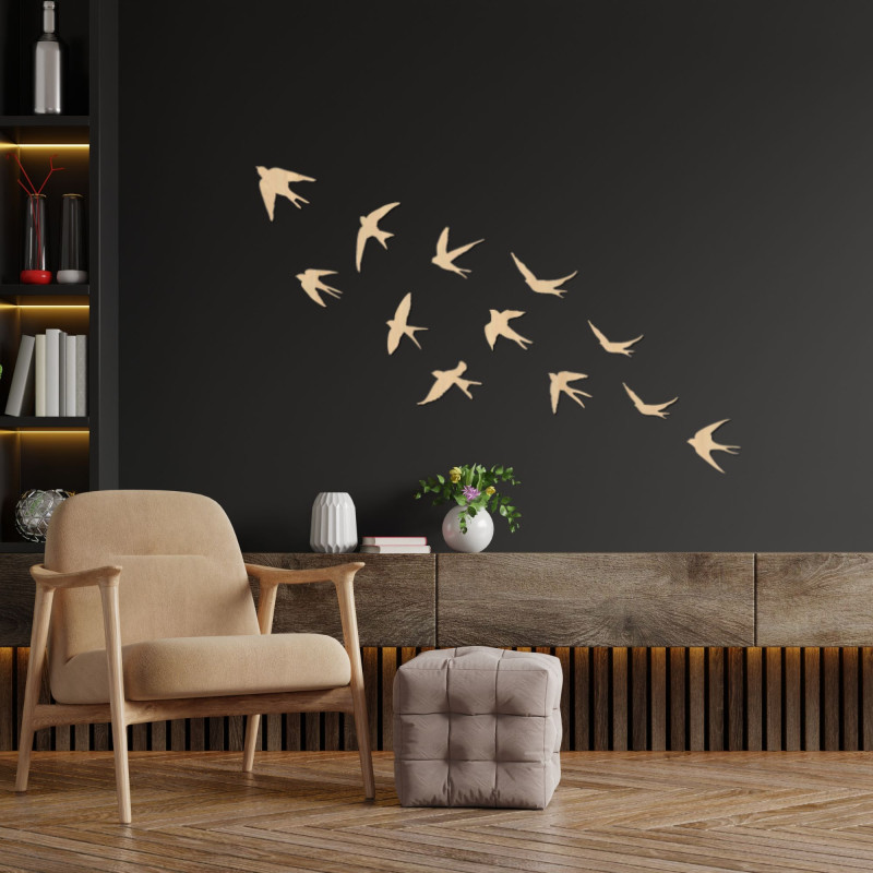 Wall decoration - swallows, wooden flying...