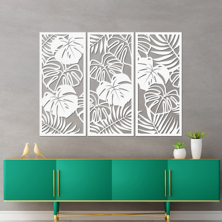 Three-part wall picture with monstera leaf - TROPICI