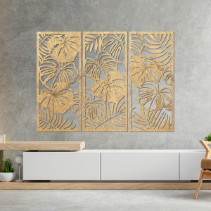 Three-part wall picture with monstera leaf - TROPICI 2