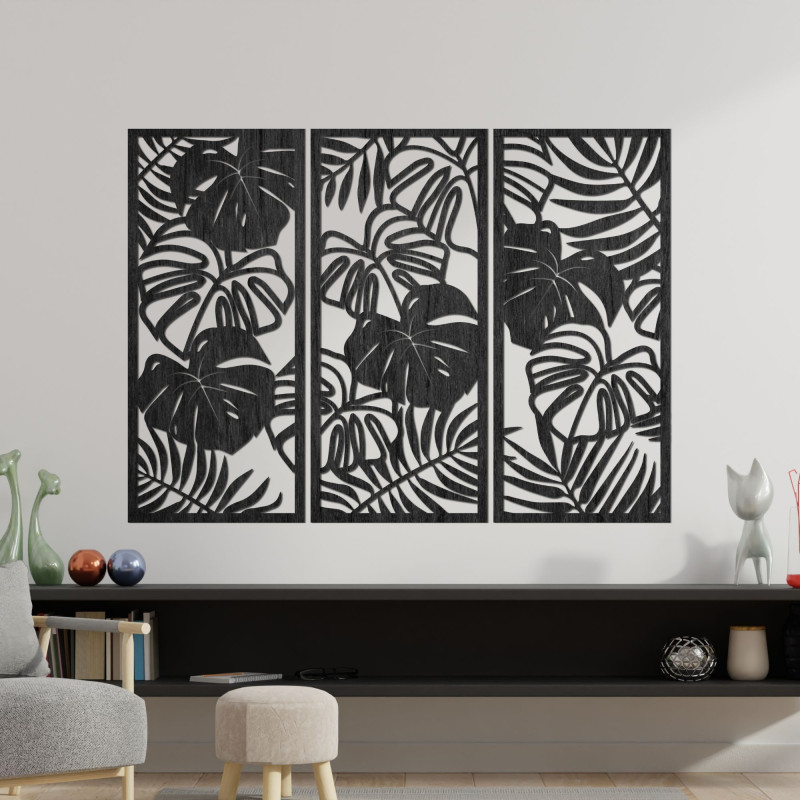 Three-part wall picture with monstera leaf - TROPICI