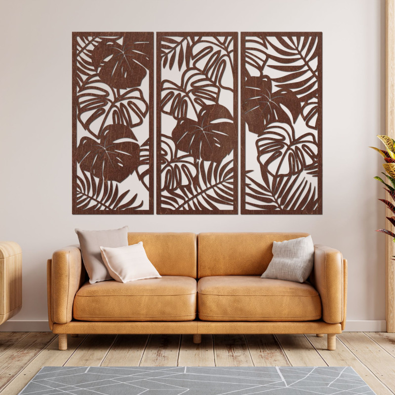 Three-part wall picture with monstera leaf - TROPICI