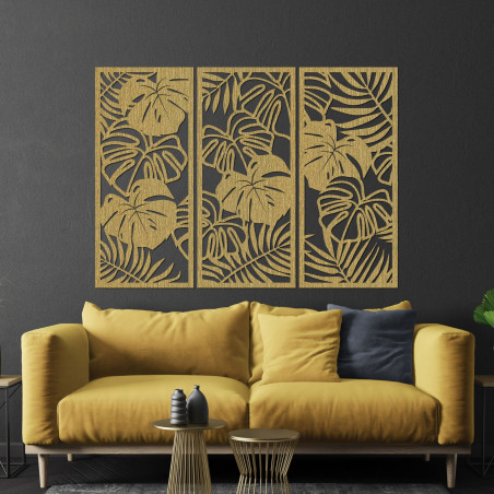 Three-part wall picture with monstera leaf - TROPICI