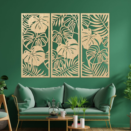 Three-part wall picture with monstera leaf - TROPICI