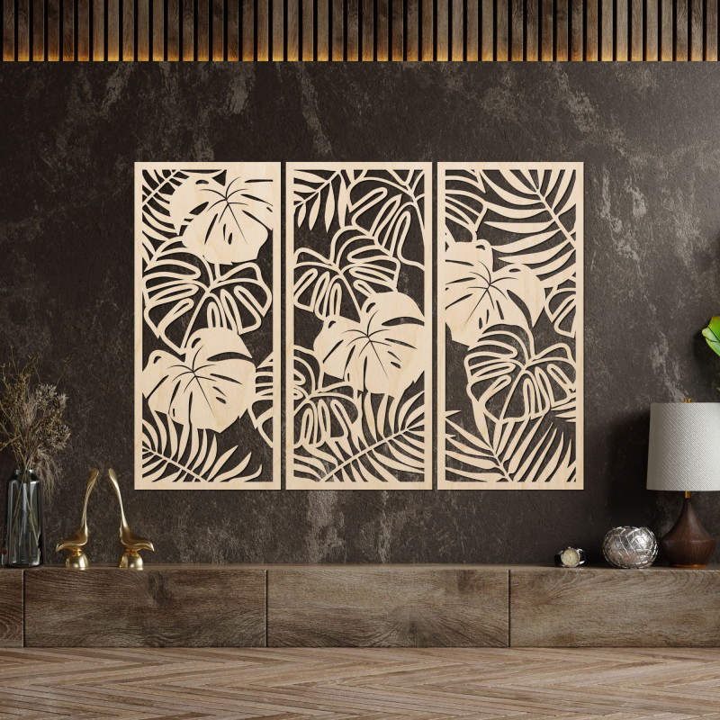 Three-part wall picture with monstera leaf - TROPICI