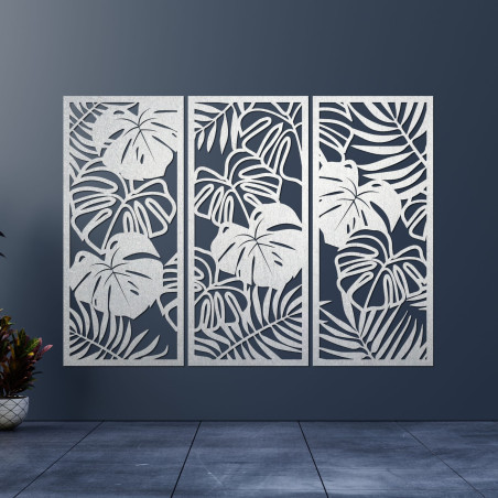 Three-part wall picture with monstera leaf - TROPICI