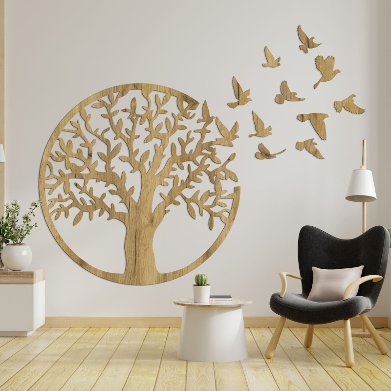 Wooden wall decor - tree of life flying birds