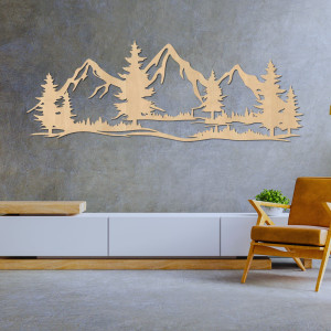 Wooden wall painting of mountains and forest - ALPIUM 2