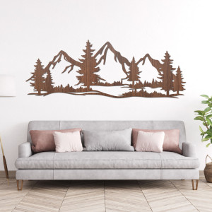 Wooden wall painting of mountains and forest - ALPIUM 2