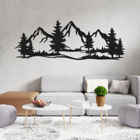 Wooden wall painting of mountains and forest Wooden wall painting of mountains and forest