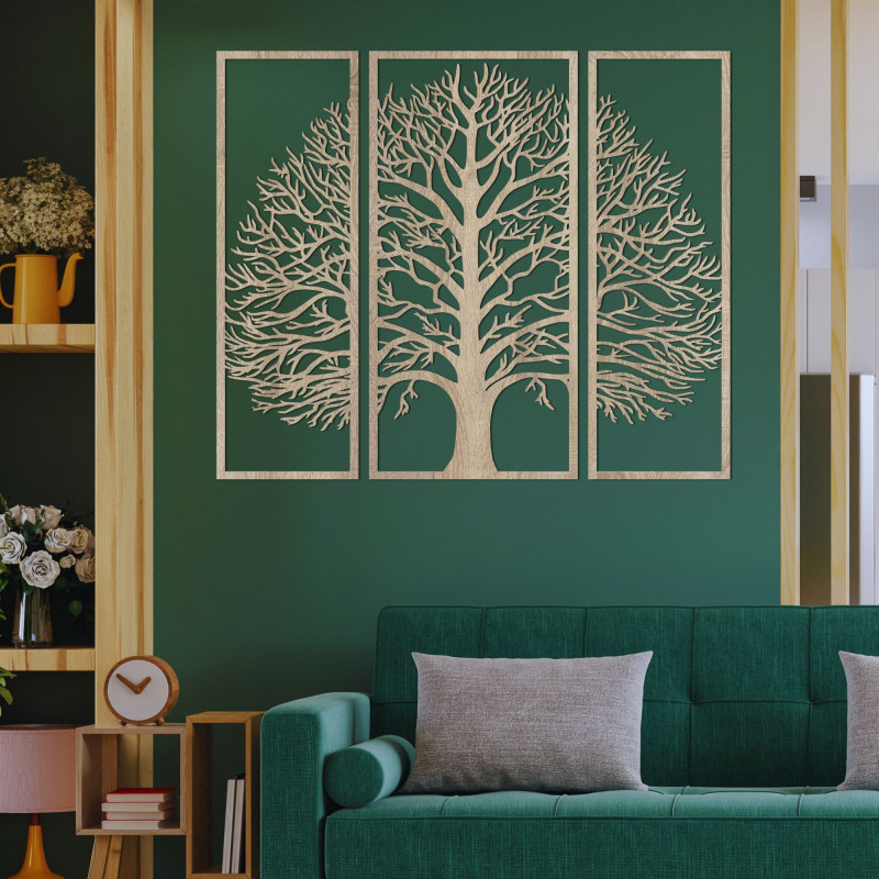 Wooden wall decoration three-part tree of life - DIVISA